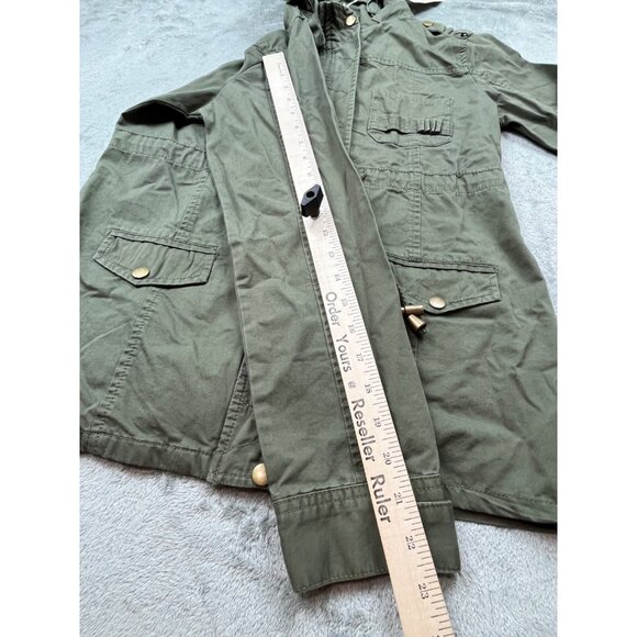 Blue Age Womens Medium Olive Green Utility Parka Jacket Hooded Cotton Military - Picture 6 of 11